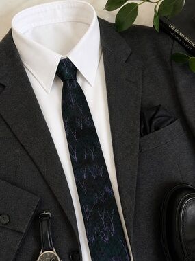 Vintage Florenzi Dark Green Purple Abstract Skinny Tie USA